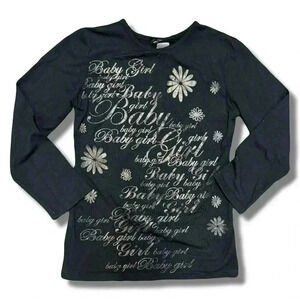 🌟 Girls Long Sleeve Floral T-Shirt Size 7-8 Black Casual Top 🌟